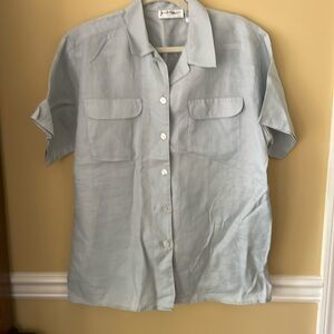 Crisp, cool 100% ramie, sky blue size 14 camp shirt